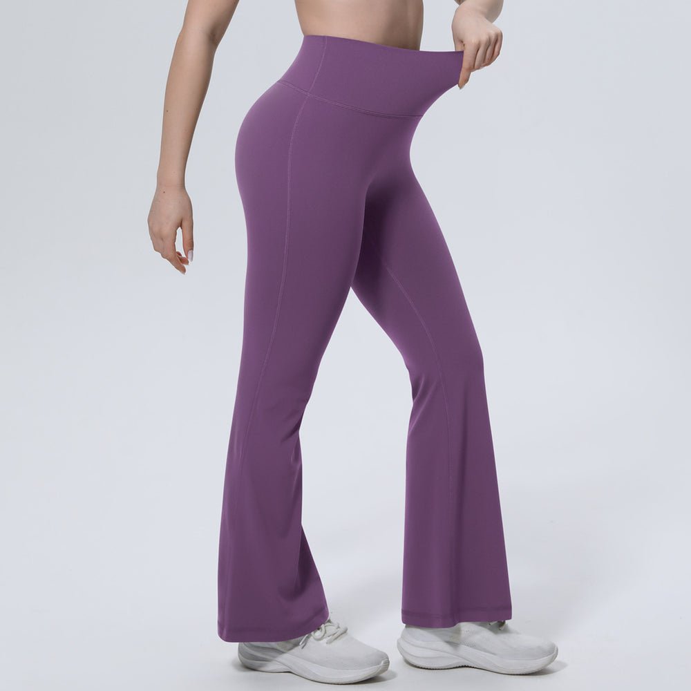 New arrival cross-border pure color breathable high waist hip lifting tight wide leg pants sports running fitness bell bottoms yoga clothes for women