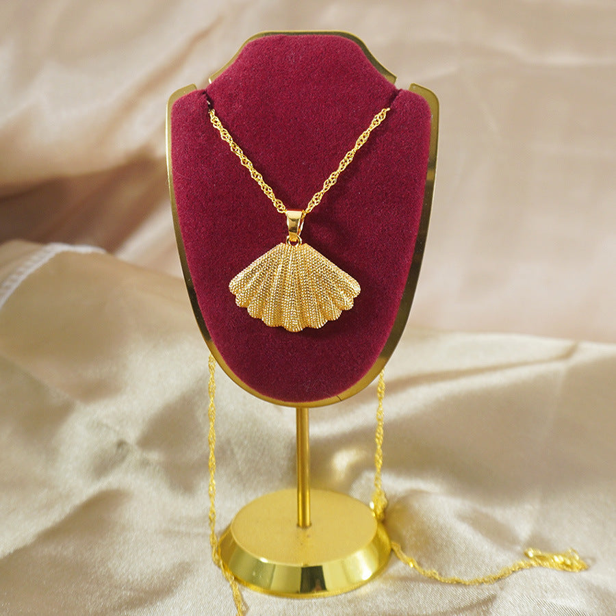 Indian african light luxury shell necklace and earring set - middle eastern banquet gold plated choker and earring two-piece set