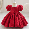 Girls' formal dress - court style mini dress - toddler puff sleeve bow dress - princess dress - cute performance costume