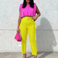 Belted european and american style women's clothing  spring new fashion plus size slimming high waist casual skinny pants foreign trade suit pants