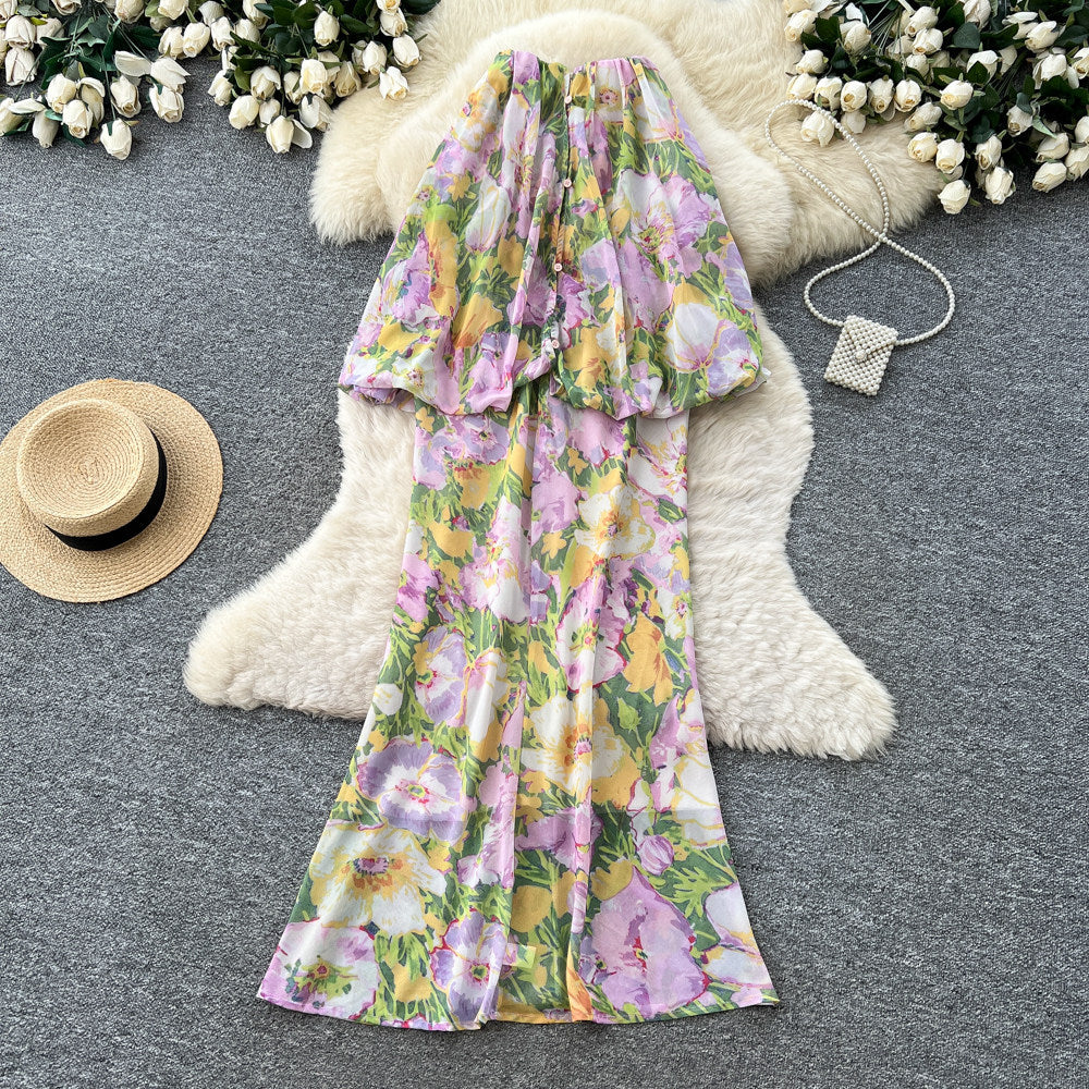 French riviera floral print bandeau dress - women's summer sleeveless high-waisted a-line dress