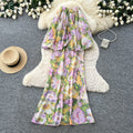 French riviera floral print bandeau dress - women's summer sleeveless high-waisted a-line dress