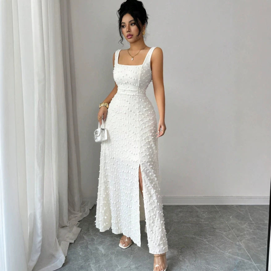 new european and american style women's white lace backless dress