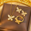 【titanium steel】luxury butterfly necklace for women - stainless steel, new design, unique, high-end copper inlaid with zircon jewelry set