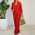 D3357 cross-border fashion:  spring new women's sexy blazer collar long sleeve slim-fit wide leg jumpsuit