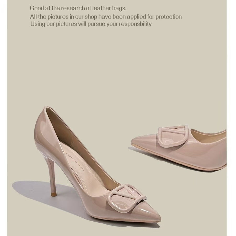 Grape mom's same elegant socialite nude high heels for women 2025 new arrivalsense of designniche stylefrenchv buckle tip