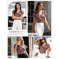 Amazon fashion ruffles sleeve formal casualshirt women's  summer new printing v necktops