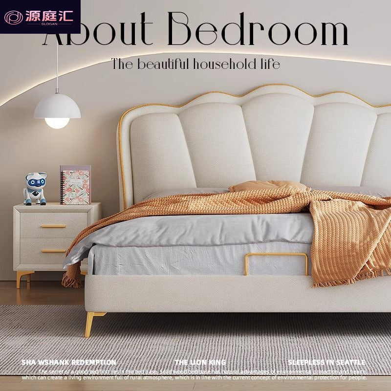 Accessible luxury wedding bed small apartment rental bed french cream style leather bed modern master bedroom large bed casual double bed