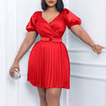 D3227  independent station cross-border fashion women's summer new v-neck waist pleated european and american dress