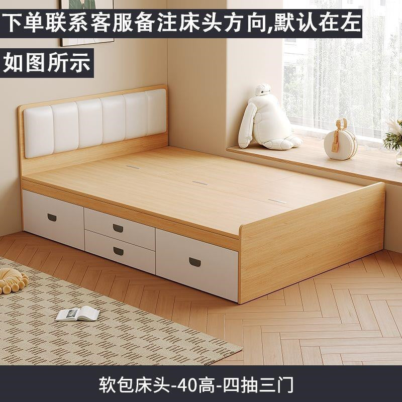 Solid wood bed tatami box storage bed soft back double bed kids bed bedroom for home without bedside bed high box
