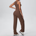 New arrival: cross-border double-sided brushed solid color breathable long wide-leg yoga outfit set - two-piece activewear for running and fitness
