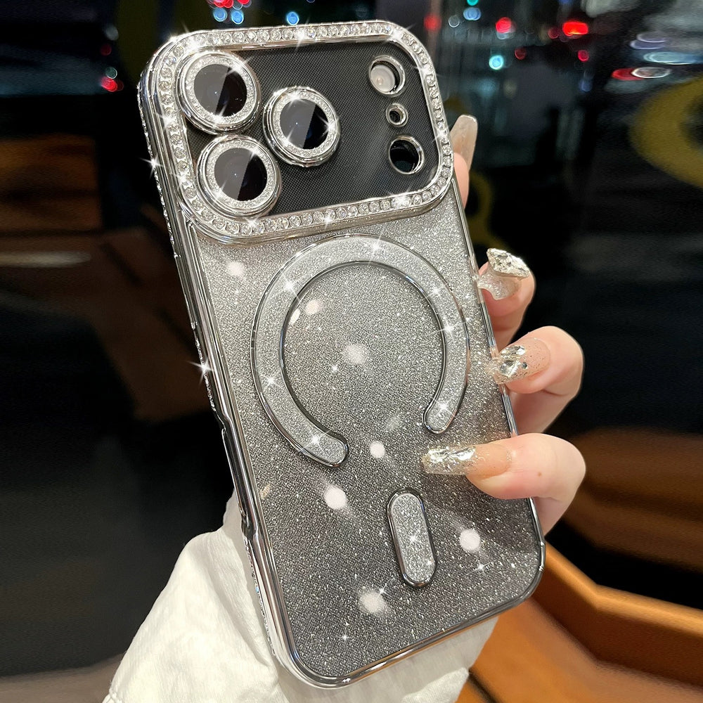 Luxury rhinestone-embellished glitter magnetic case for iphone 17 pro max - premium apple 16 cover