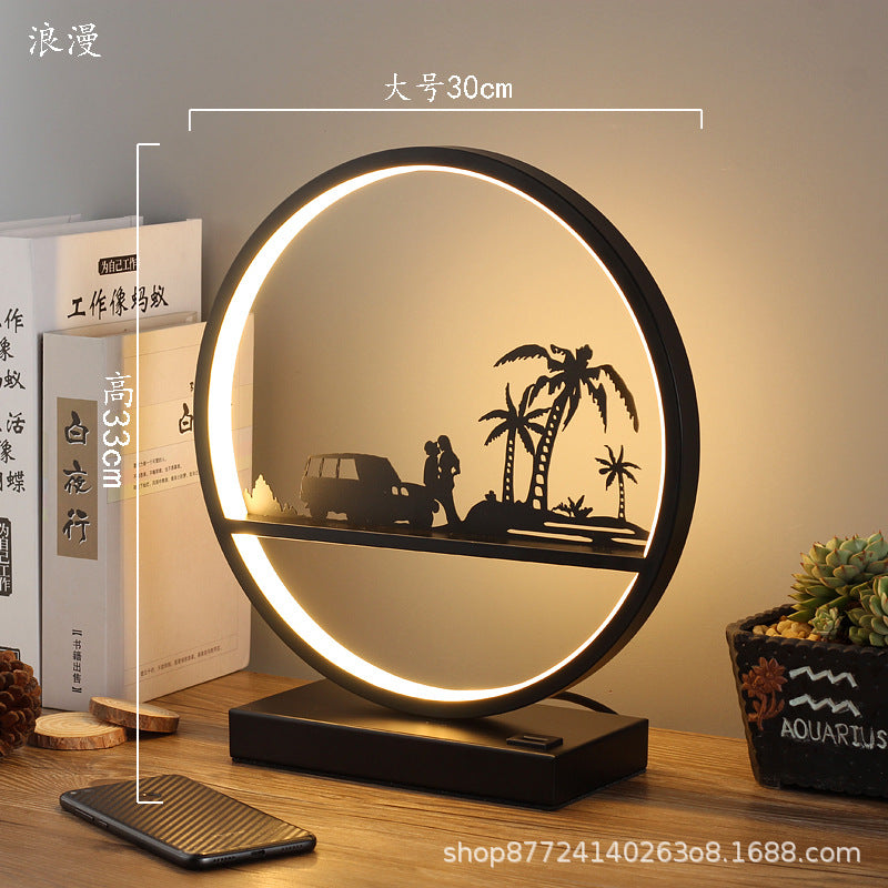 Minimalist modern nordic table lamp - bedside night light with round reindeer design, touch & remote control, usb charging port