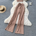 Korean style commute-friendly slim-fit tank top & high-waisted wide-leg pants set - women's summer minimalist casual slimming draped two-piece outfit