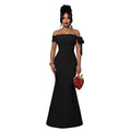 C7681 cross-border   fashion women's elegant one-shoulder off-the-shoulder bodycon dress