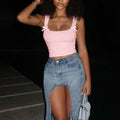 Exportfashion cross-border pink bows decorative camisole women's short silmsweet inner wear tops