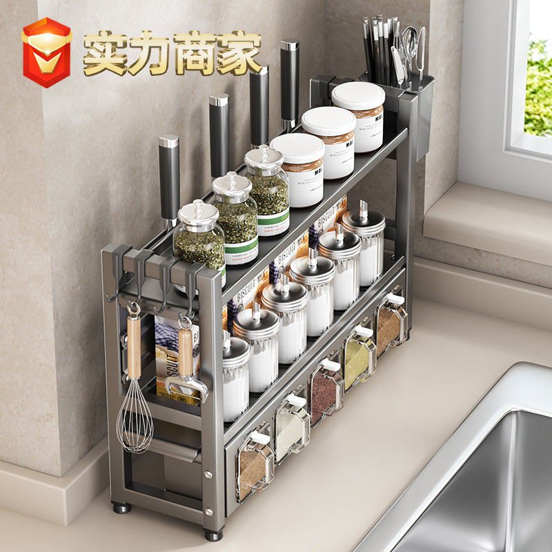 No punching, kitchen storage rack, oil, salt and vinegar seasoning rack, kitchen knife rack, seasoning rack, countertop multi-layer cutting board rack