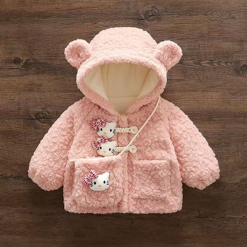 New girls' winter fleece-lined thickened fuzzy sweater, toddler cartoon rabbit cotton jacket, hooded baby girl padded coat - direct from the manufacturer