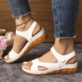 foreign trade new arrival wedge thick-soled sandals for women cross-border large size one-piece strap fish mouth velcro beach sandals