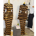 European and american women's clothing  summer new sweet and fresh striped round neck long sleeve high waist maxi dress