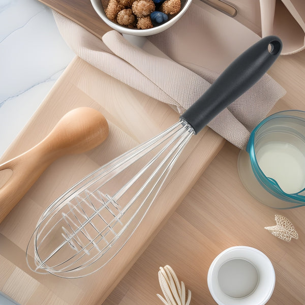 Manual stainless steel rubber handle ball core, egg beater, milk frother, kitchen snack baking, household hand-held mixer