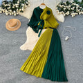 Elegant and chic commute style: sleeveless two-piece pleated skirt set with tie-waist detail - purple, autumn collection, designer piece