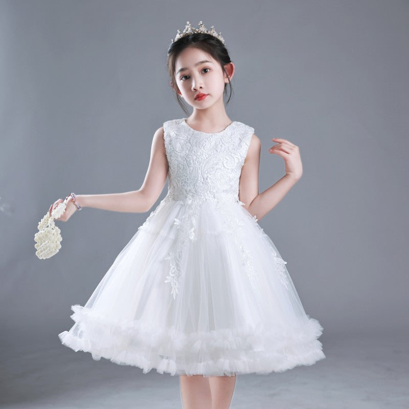 Girls' short summer wedding dress tutu princess dress - mid-to-large size children's clothing - girls' children's day performance costume