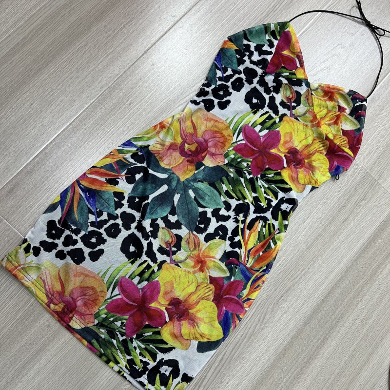 new european and american style women's vacation outfit: colorful abstract print ruched v-neck tie-up tank top with bow detail