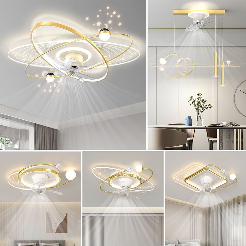 Guangdong Zhongshan Fan Lighting Package Nordic Light Luxury Bedroom Dining Room Ceiling Fan Light Moving Head Electric Fan Living Room Ceiling Light