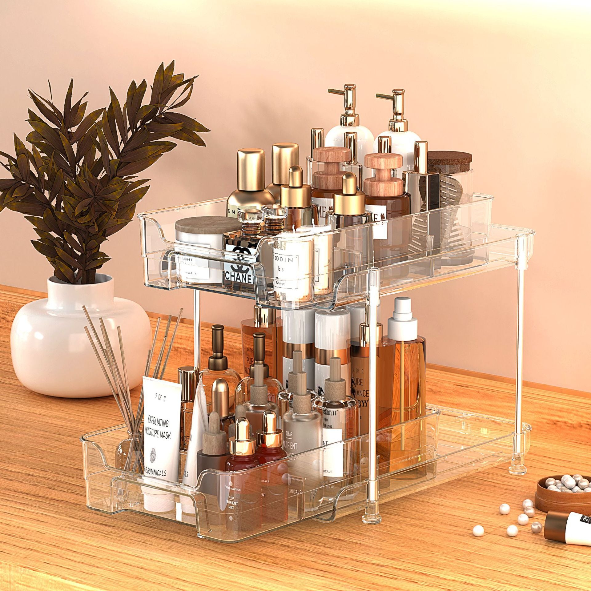 Double Drawer Shelf PET Cosmetics Storage Box Desktop Multipurpose Transparent Pull Finishing