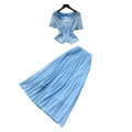 French chic lace v-neck tank top & high-waisted pleated skirt set - elegant & sophisticated summer two-piece