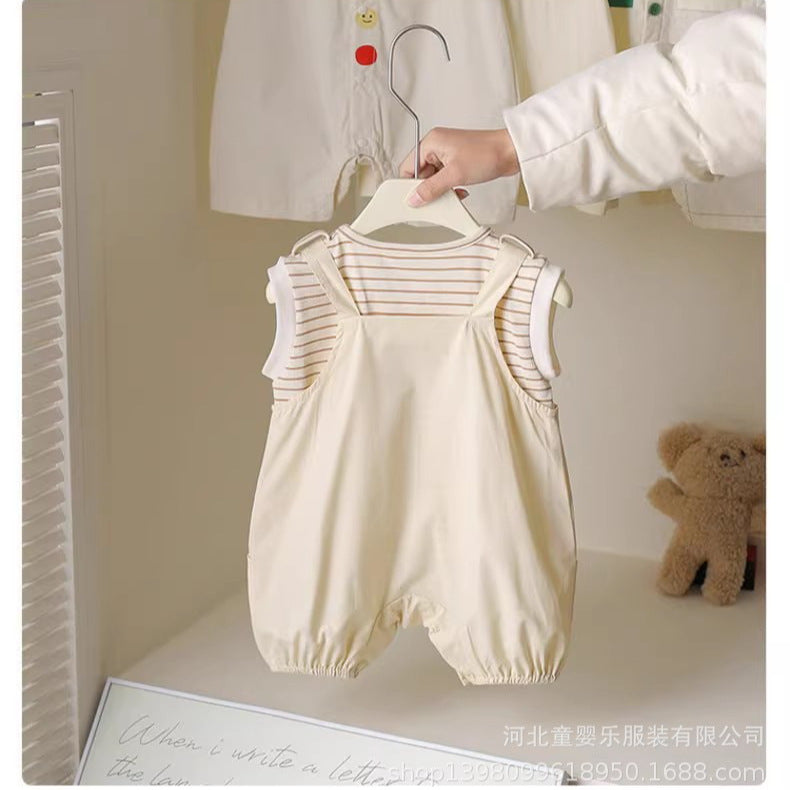 Baby summer outfit  new arrival: boys' and girls' summer short-sleeve set, korean style overalls two-piece baby clothes