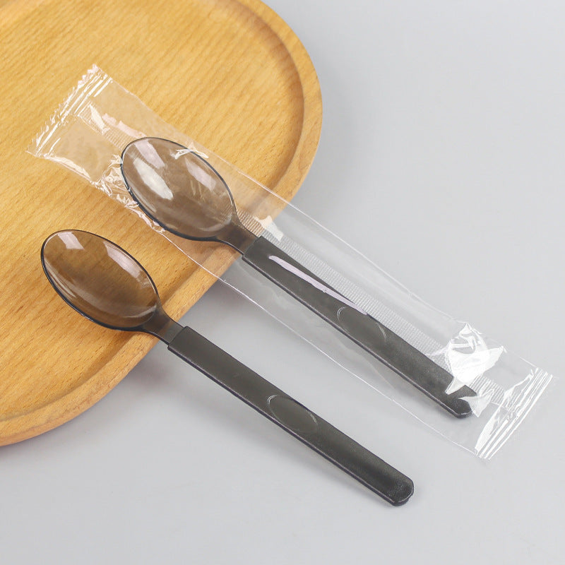 Free shipping plastic tableware spoons, disposable plastic spoons, individually wrapped cutlery sets (knife, fork, spoon), fruit cake plastic forks, western tableware