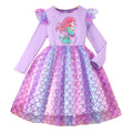 Children's long sleeves round neck mermaid fish scale mesh dress