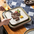 Vintage rustic ceramic steak plate - unique square plate with rim for home, restaurant, hotel, and dessert presentation