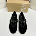 Za's 2025 new women's shoes: low-heeled, elegant, socialite-style pumps with closed toe, low-cut design, and ankle strap