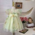 Girls' dress  summer sweet pearl bowknot gown puff sleeve princess dress