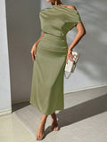 European and american cross-border  spring/summer women's pleated off-the-shoulder maxi dress