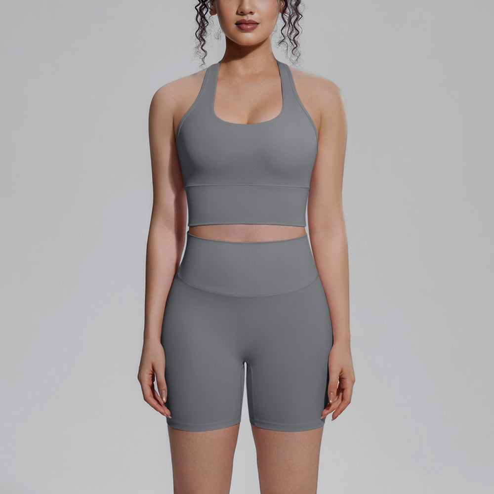 Naked-feel compression sports bra with padded cups, yoga bra set, quick-dry butt-lifting outdoor running fitness set for women