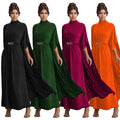 C7279 cross-border   fashionable women's slim-fit waist-cinching button-down round neck shawl dress - new