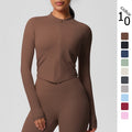 Ready-to-ship cross-border quick-dry brushed fleece workout zip-up top - women's running, activewear, and yoga long sleeve