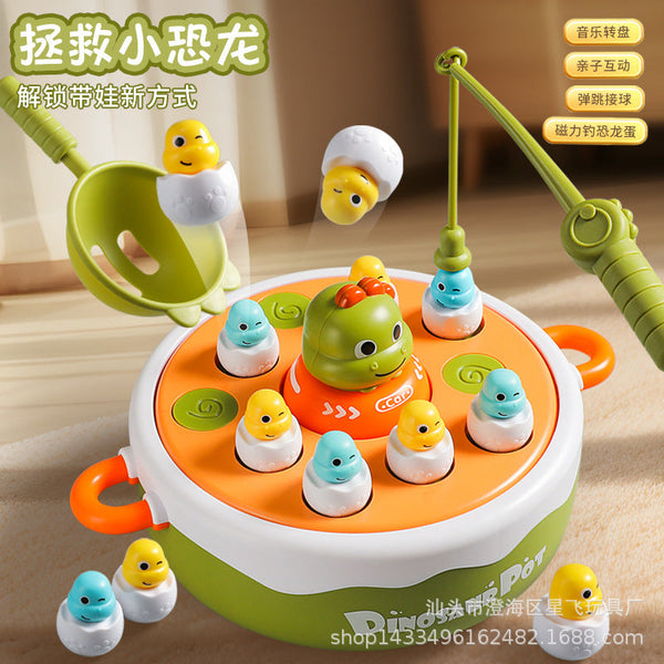 Cross-border dinosaur bouncing turntable fishing children 1 to 3 and a half years old 4 boys 5 puzzle baby parent-child interaction fish fishing play