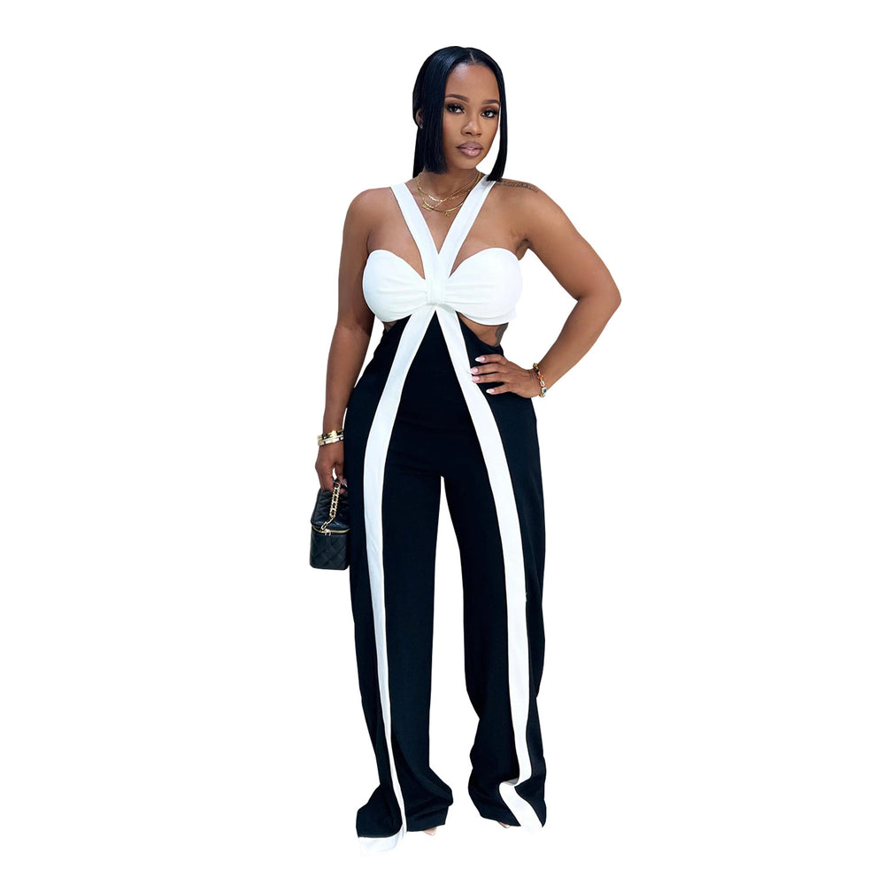 C7539 cross-border   fashion women's sexy strapless bandeau casual wide-leg jumpsuit