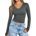 european and american style v-neck slim-fit long sleeve t-shirt - women's inner layering top - figure-hugging milk silk base layer