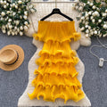Accessible luxury dopamine ruffles cake skirt elastic women's super hot silm a-line dress classy sense vacation skirt