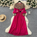 Frenchclassyelegantheavy sequin embroidered beadspatchworklong sleevesdress women's strappy waist elegant pleated long skirt