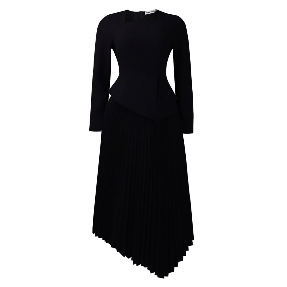 D617 european and american cross-border women's clothing  spring new arrival: elegant asymmetrical neck high-waisted midi dress for export