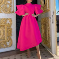 D230 cross-border women's fashion  summer new arrival double-layer ruffle sleeve solid color a-line european and american style dress - export dress