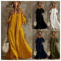 Fashion  independent station vacation style pocket sling off-shoulder cotton and linen looseslimming look large swing dress