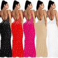 C5852   fashion women's hotfix rhinestone nightclub sexy sleeveless maxi dress